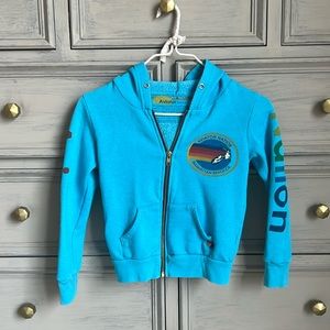 Kids size 6 Neon Blue Aviator Nation zip up Manhattan Beach hoodie.